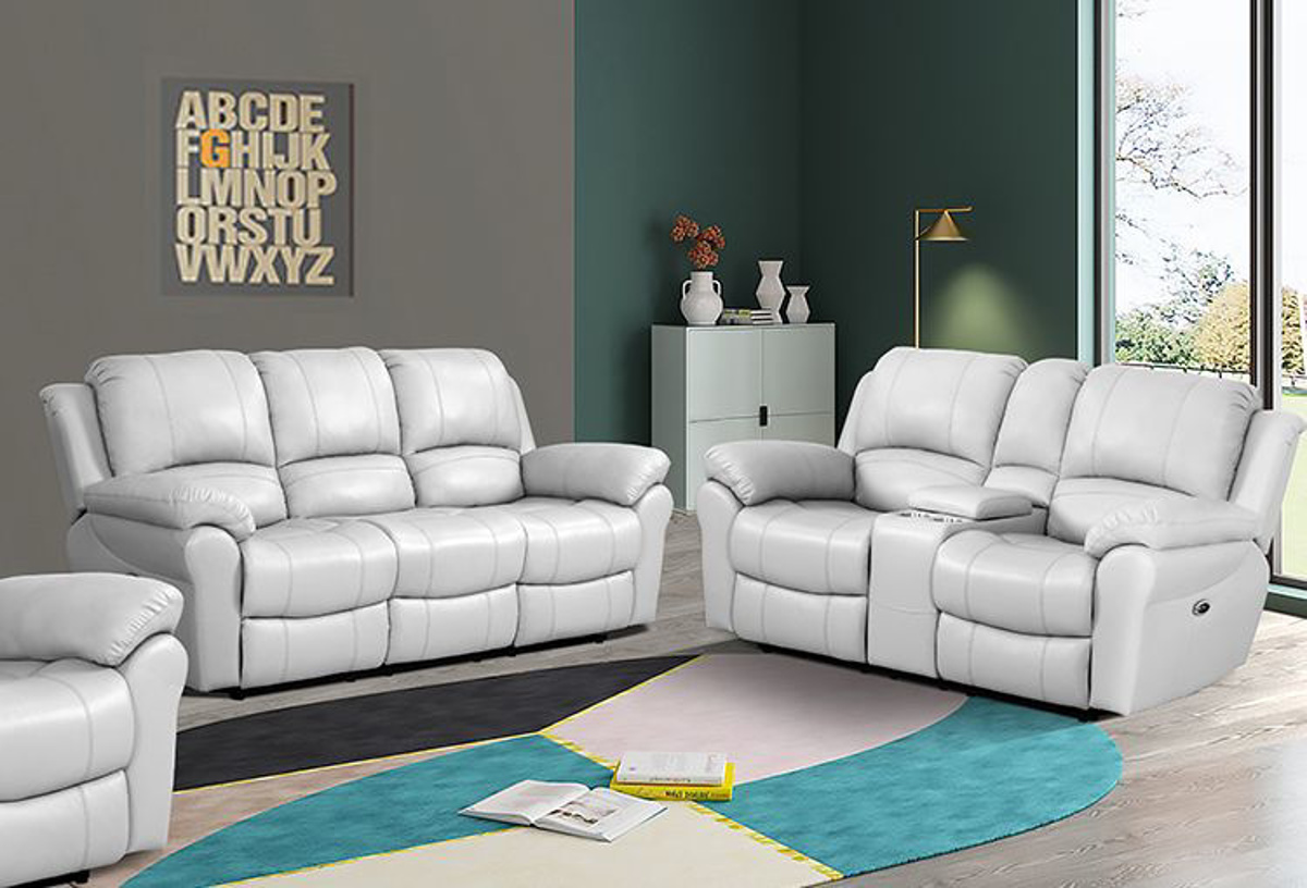 Buy Quincy Cream Leather Dual Power Reclining Sofa Online Badcock & More