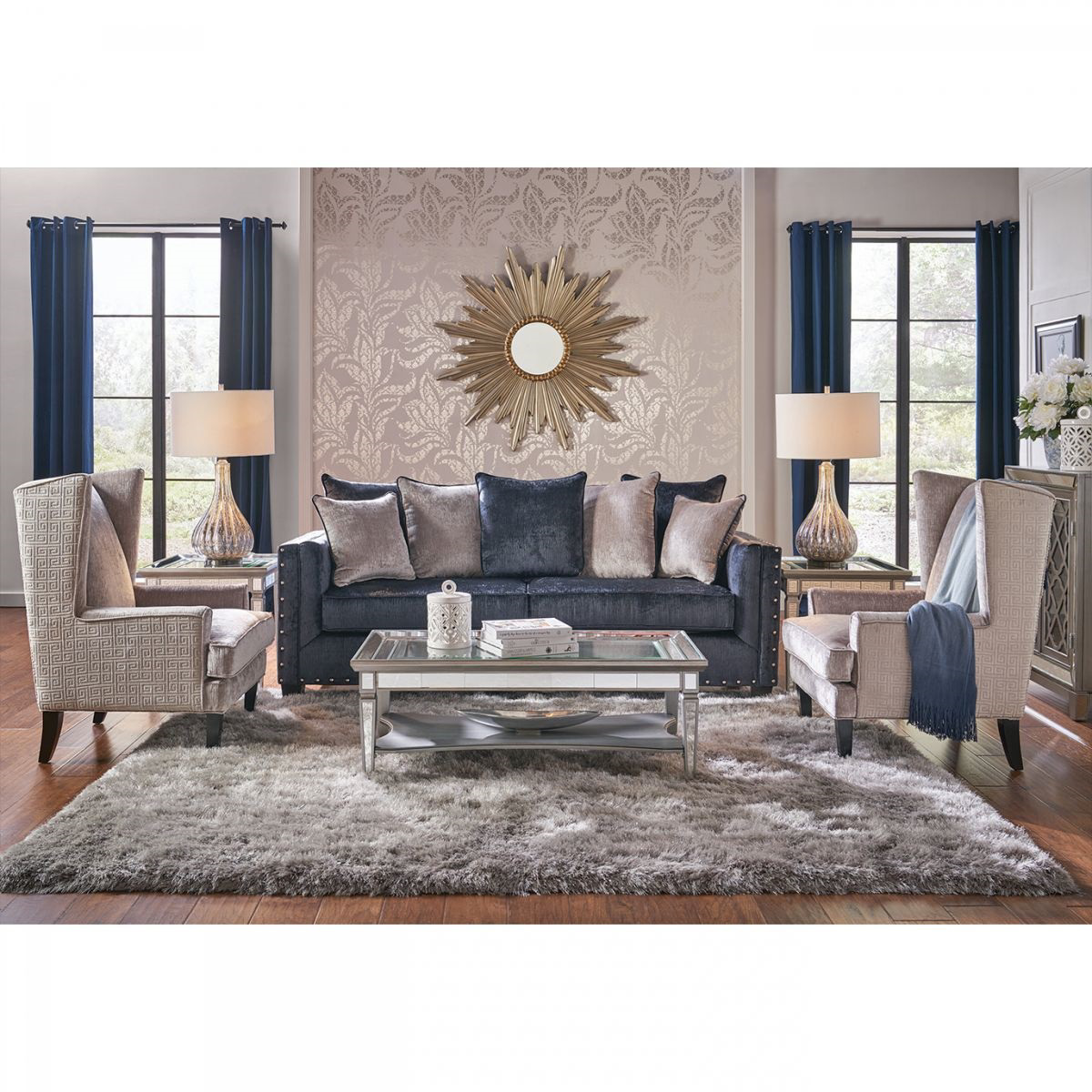 Midnight Bliss Blue Sofa Loveseat