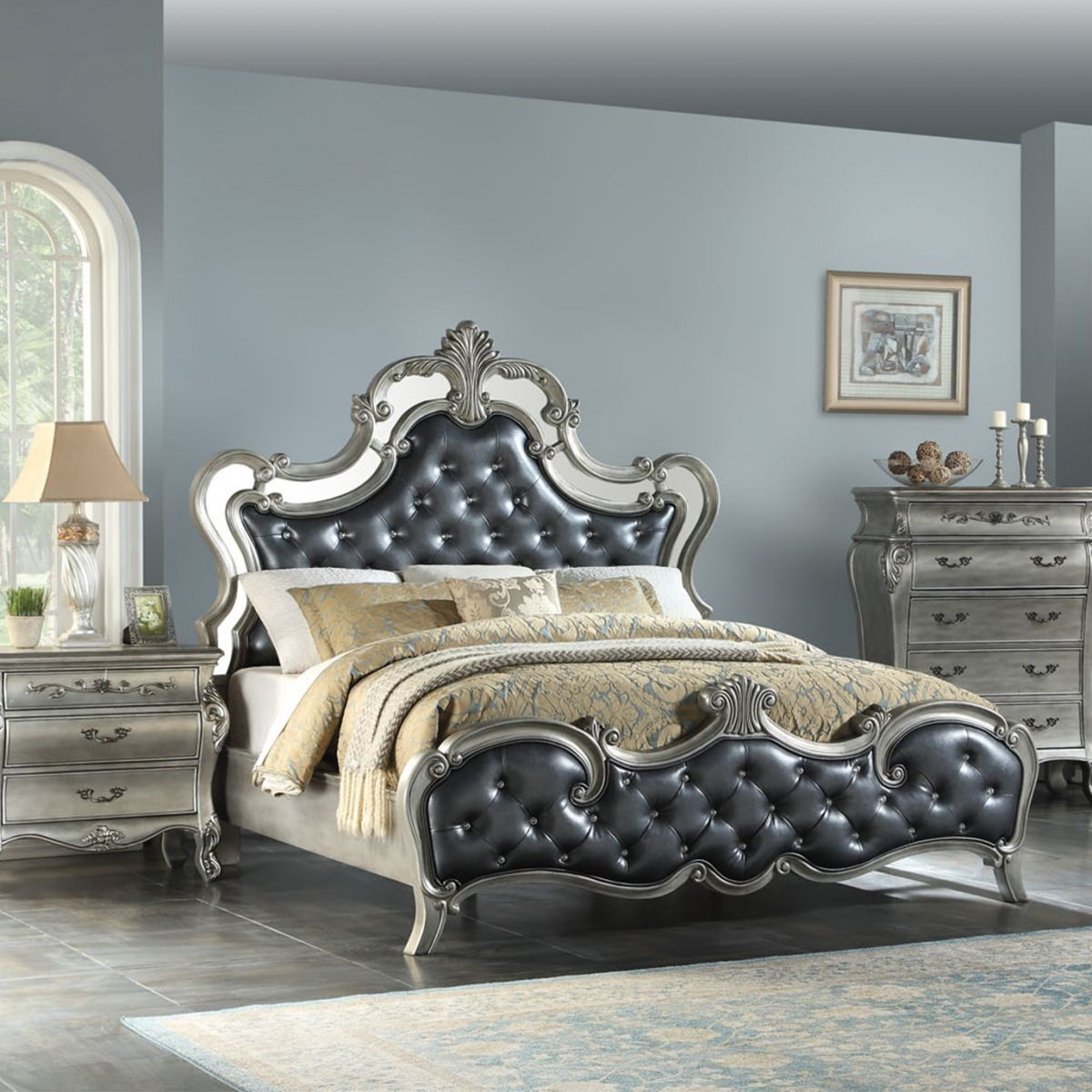 Ferrara Black Silver 5 Pc Queen Bedroom Bad More Picture Of Ferrara Black Silver 5 Pc Queen Bedroom