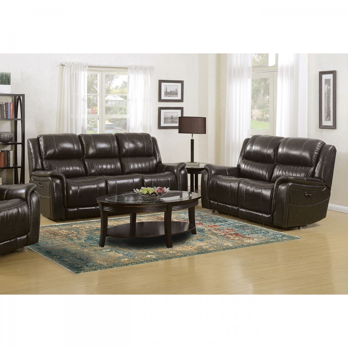 Brandon Gunmetal Leather Reclining Sofa Loveseat
