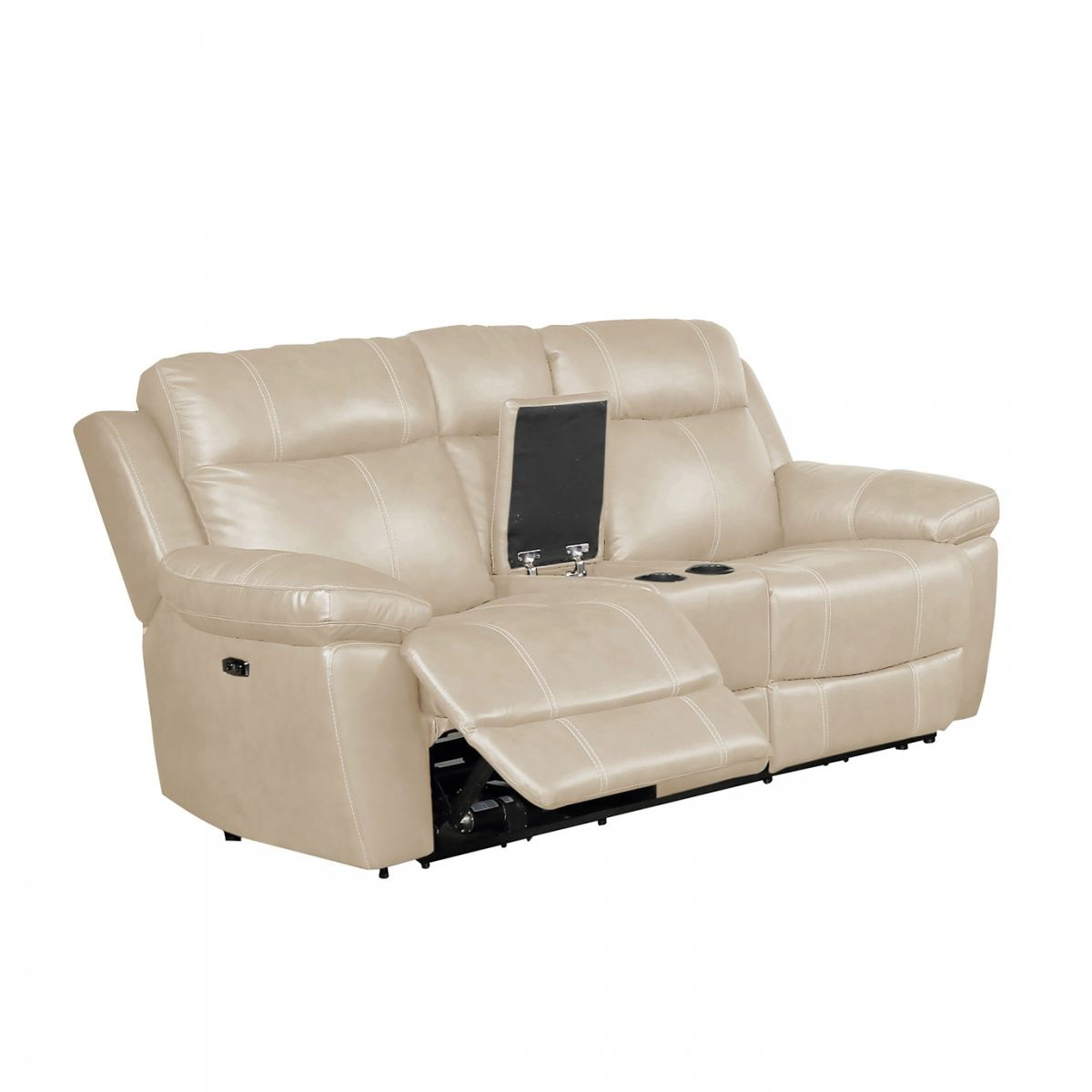 Nova Beige Leather Power Loveseat