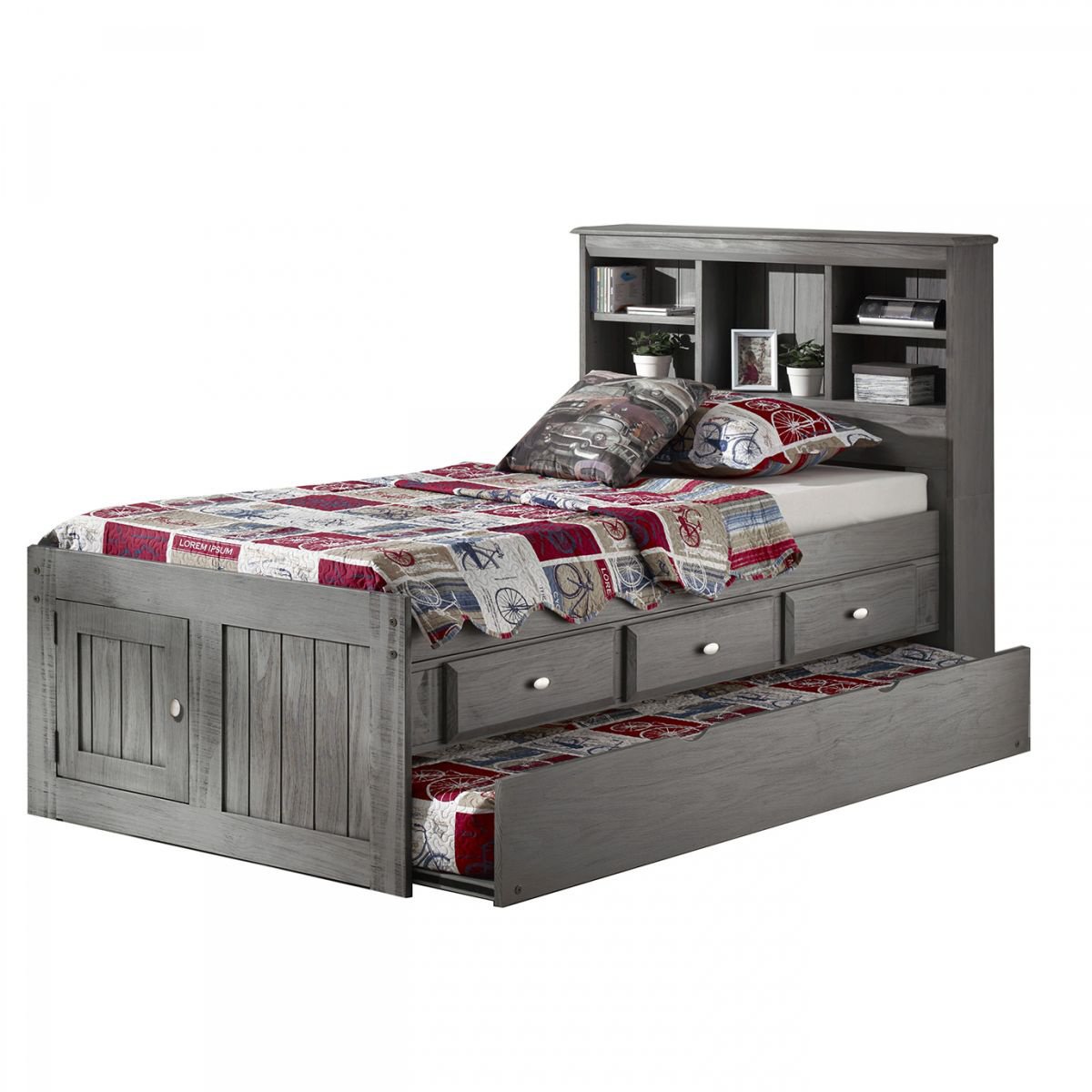 Twin Bookcase Bed With Trundle, Twin Captain Bed With Storage And Trundle