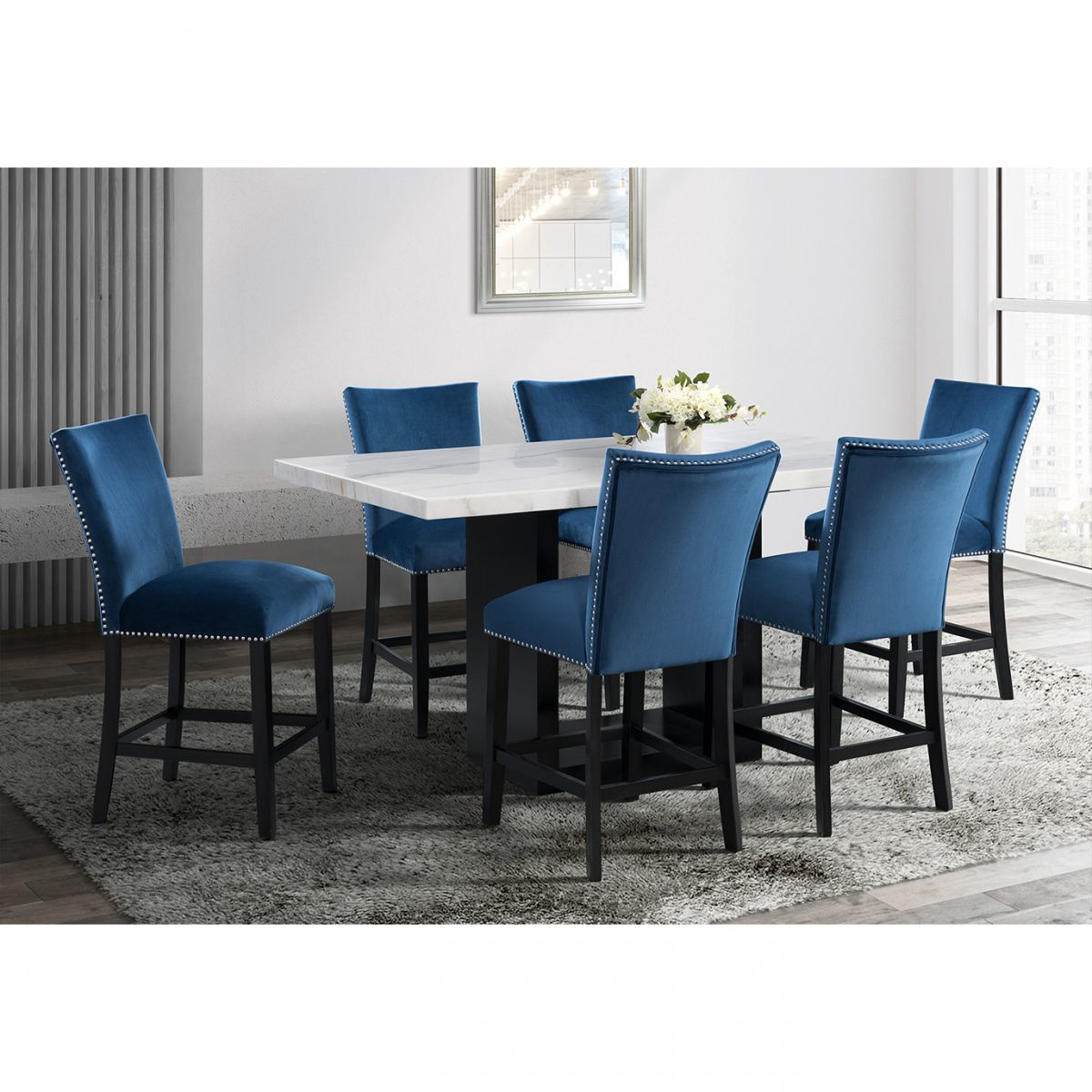 Picture of Valentino Blue 5 PC Counter Height Dining Room