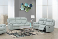 Picture of Halston Pale Aqua Leather Reclining Sofa