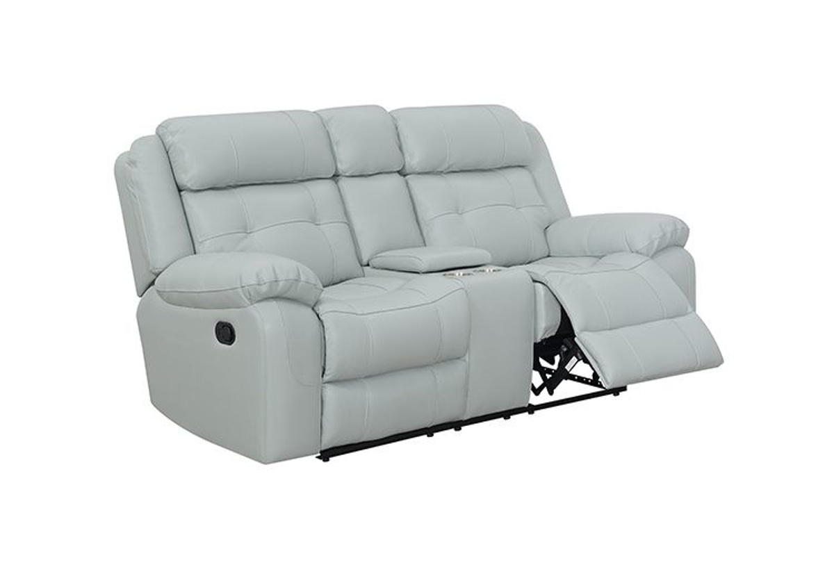 Picture of Halston Pale Aqua Leather Reclining Console Loveseat