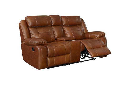 Picture of Halston Saddle Leather Reclining Console Loveseat