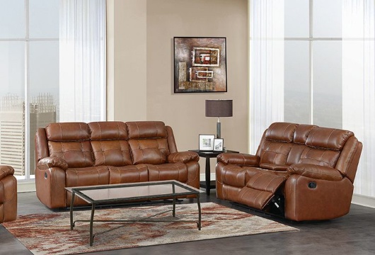 Picture of Halston Saddle Leather Reclining Console Loveseat