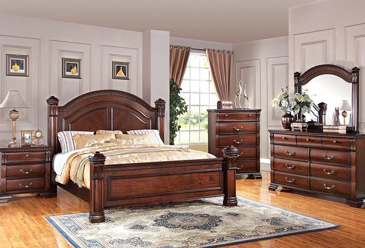Classic Deep Cherry Finish Elegant 5Pc Bedroom Set w/Sleigh Bed