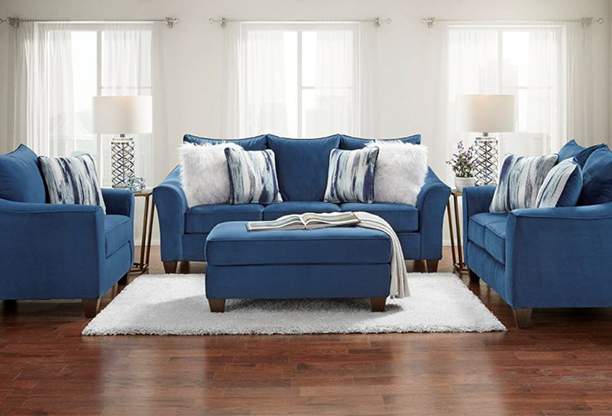 Buy Velour Blue Sofa Loveseat Part 7700 Badcock More