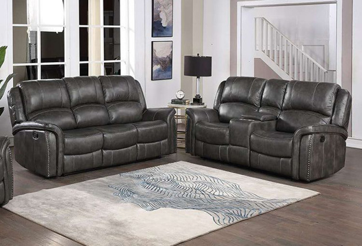 Picture of Grant Grey Leather Dual Power Reclining Sofa