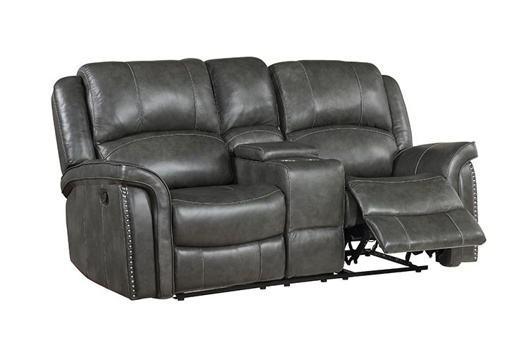 Picture of Grant Grey Leather Reclining Console Loveseat
