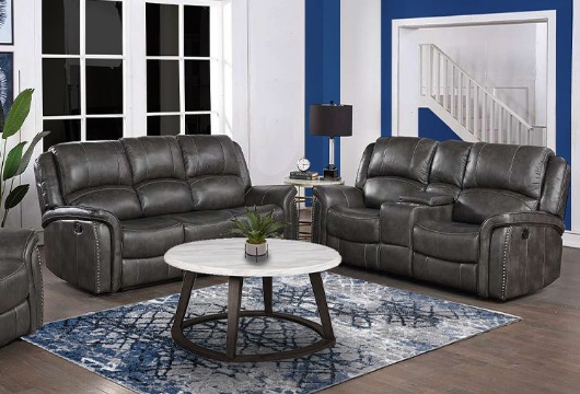 Picture of Grant Grey Leather Reclining Sofa & Console Loveseat