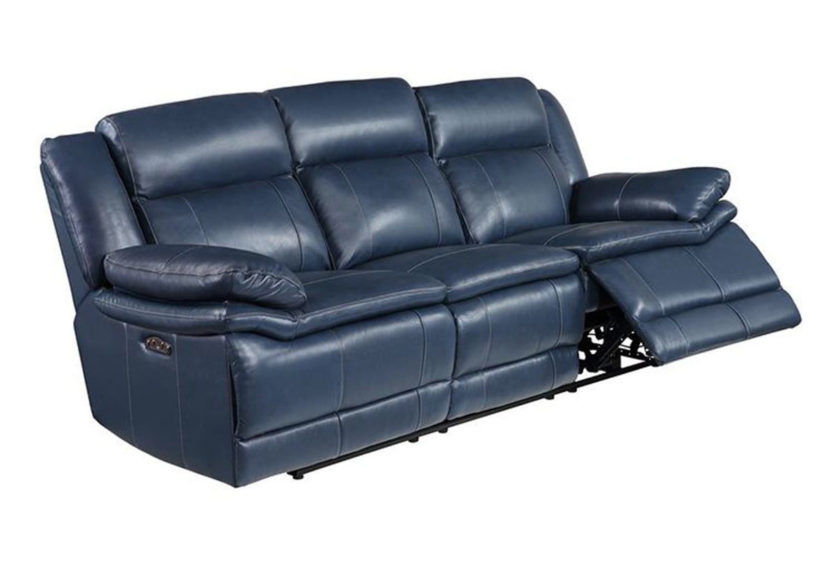 Vista Blue Leather Reclining Sofa, Leather Sofa Recliner Furniture