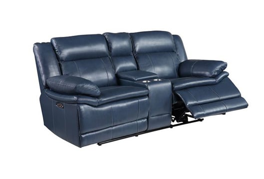 Picture of Vista Blue Leather Reclining Console Loveseat