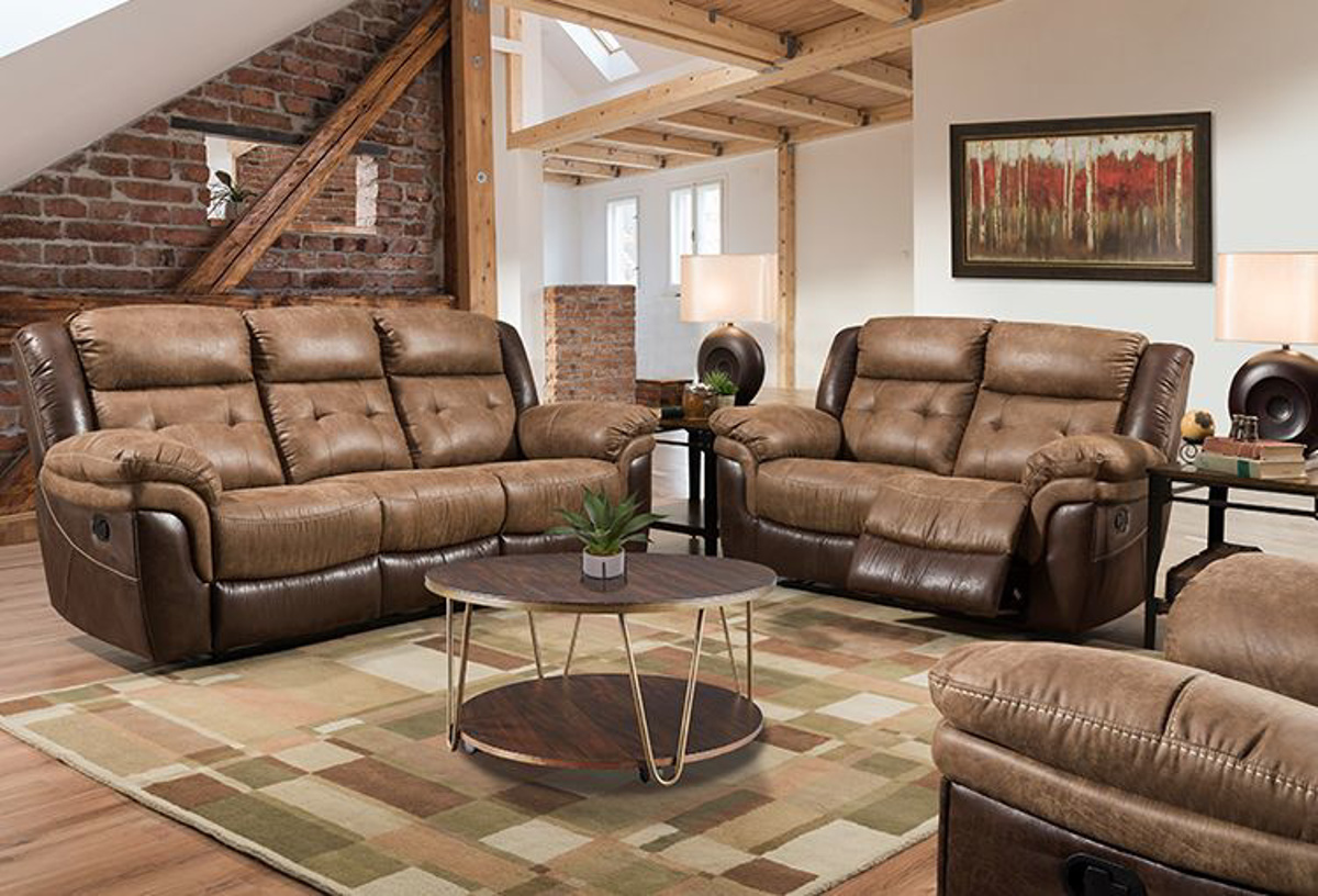 Buy Boulder Two Tone Reclining Sofa And Loveseat Part Badcock More