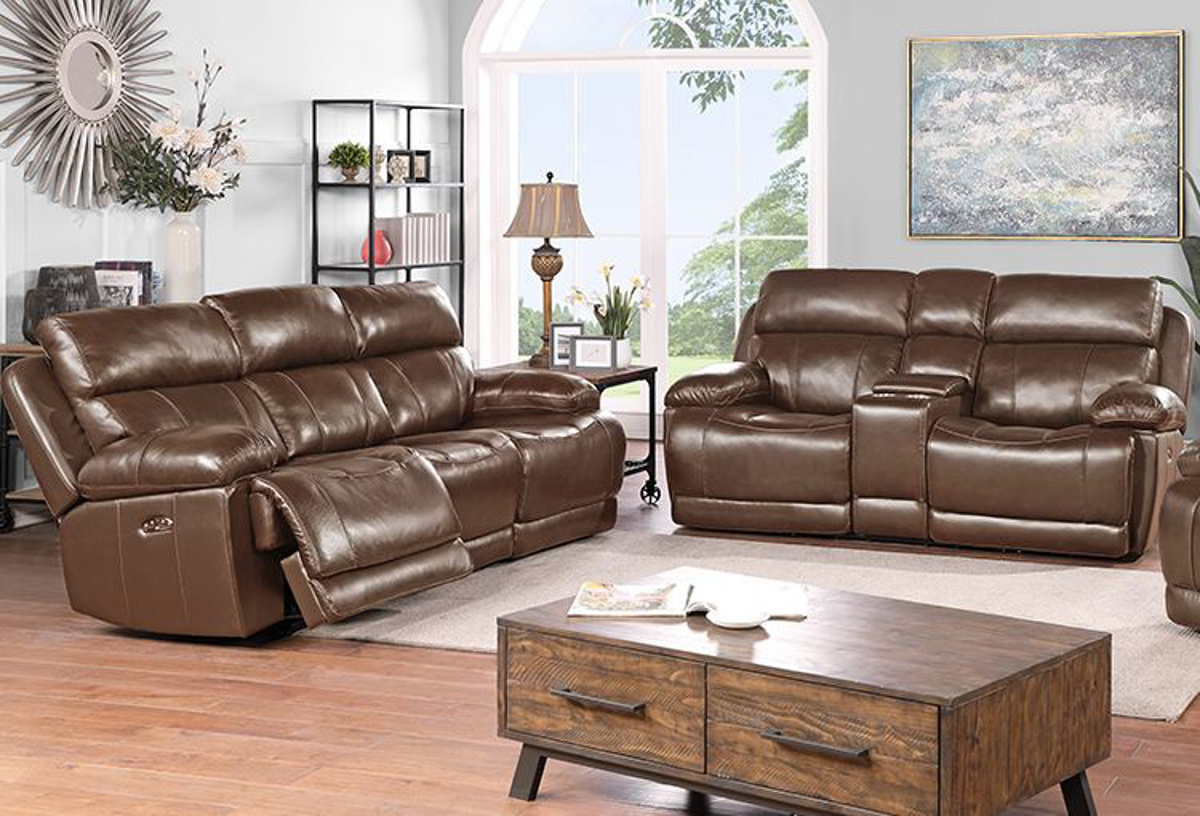 Kent Chestnut Leather Reclining Sofa, Leather Reclining Sectional With Console