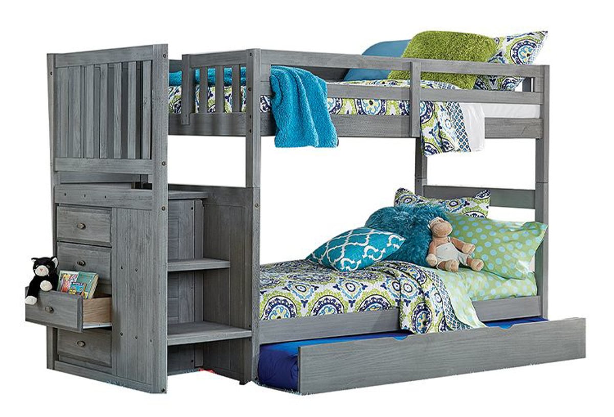 Madison Grey Twin Staircase, Xander Gray Twin Full Bunk Bed