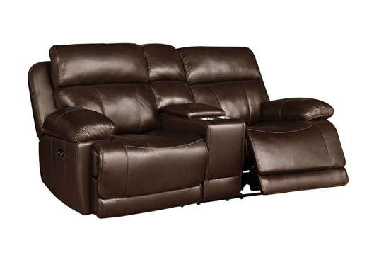 Kent Chestnut Leather Dual Power, Leather Dual Power Reclining Sofa