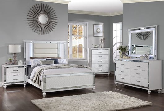 Athena White 3 Pc Queen Bed With, White Dresser With Mirror And Lights