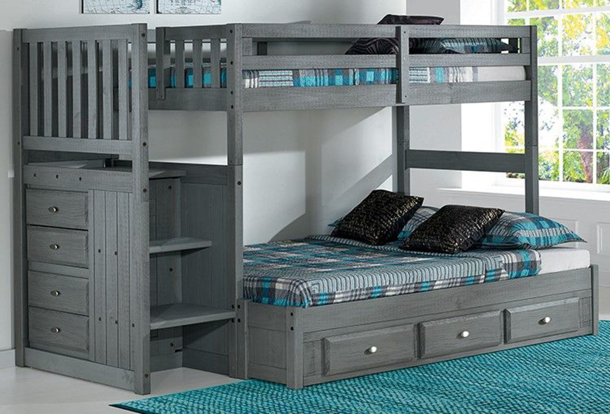 Buy Madison Grey Twin/Full Staircase Bunk Bed Part 3217 Badcock & More