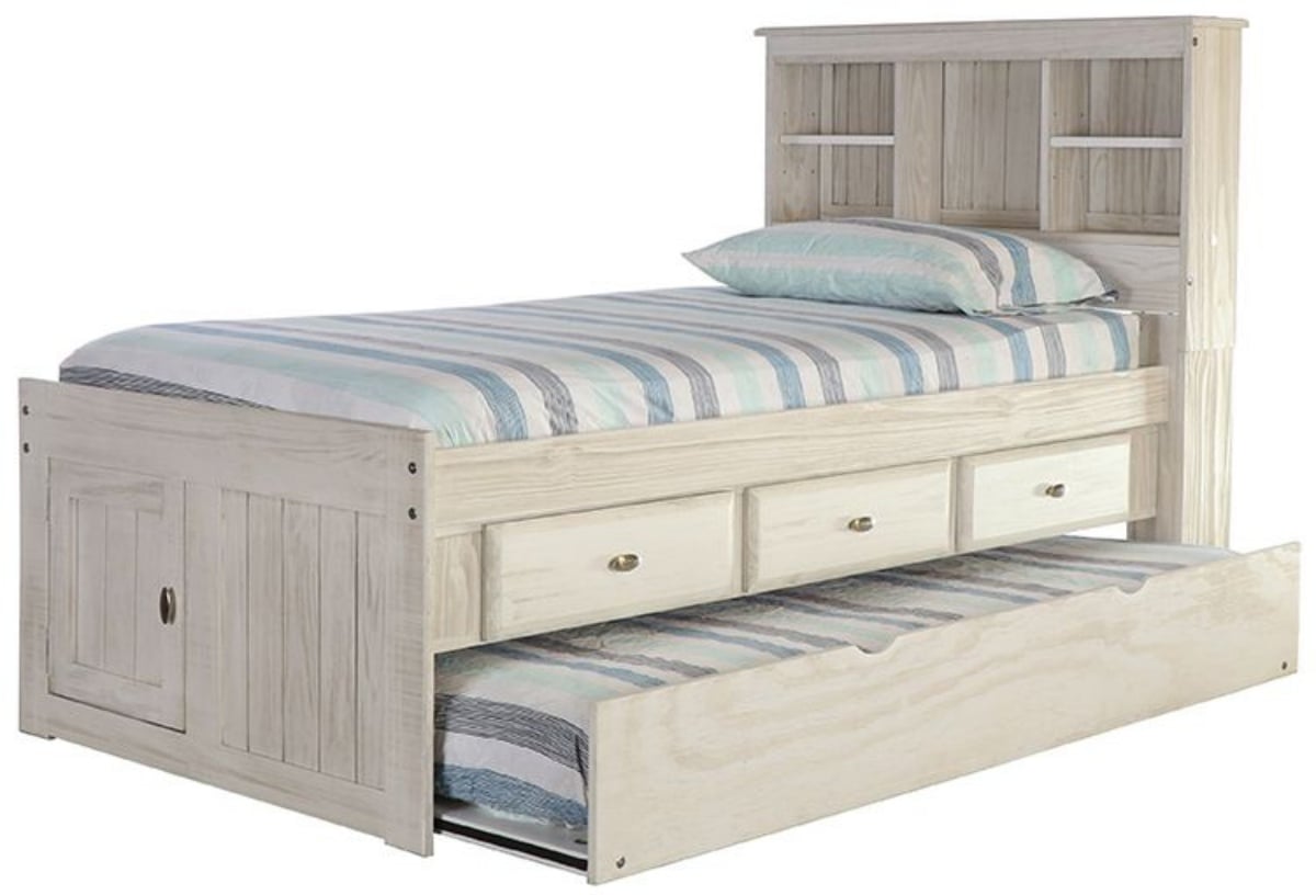 Picture of Madison White Wash Twin Bookcase Bed With Trundle