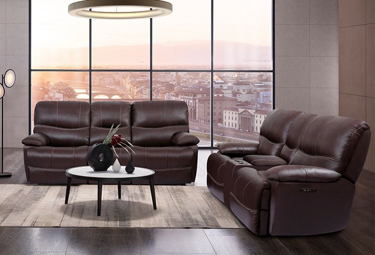 Brown leather deals electric recliner sofa