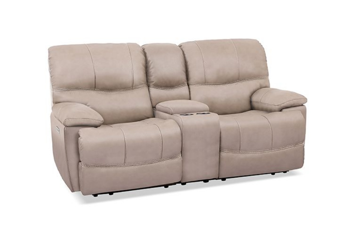 Picture of Dominic Taupe Leather Power Reclining Console Loveseat