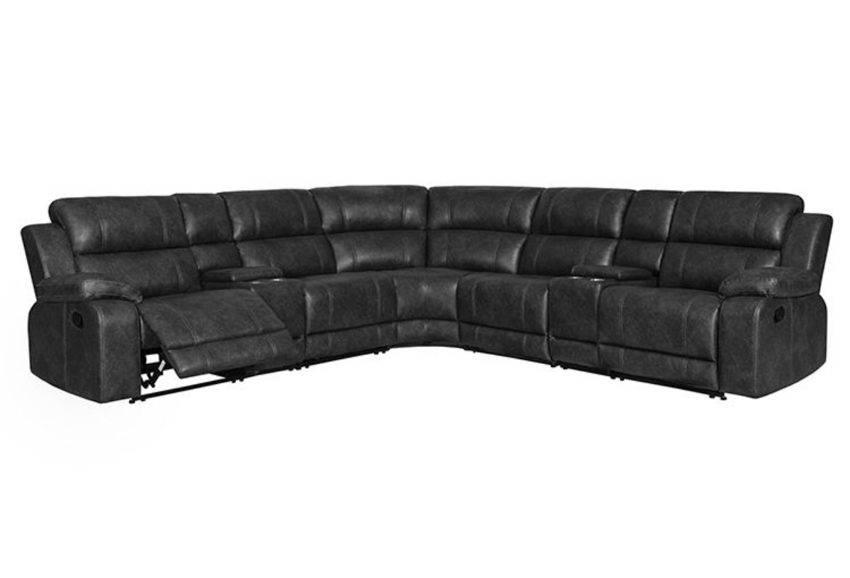 Buy Nicolas Grey Sectional With 3 Recliners Part PX2212B Badcock