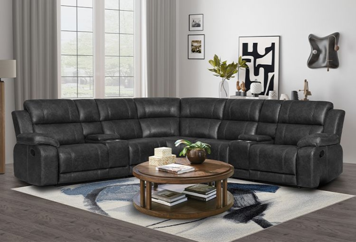 Buy Nicolas Grey Sectional With 3 Recliners Part PX2212B Badcock