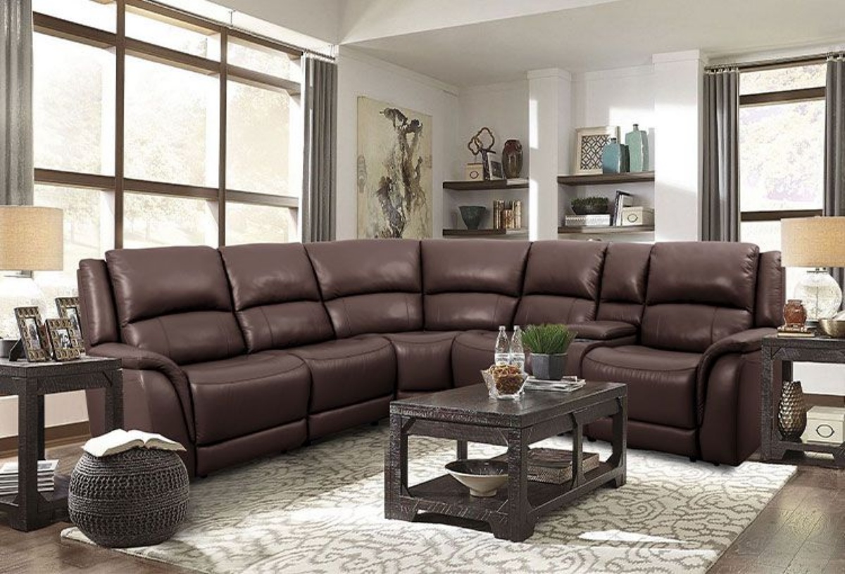 Buy Princeton Brown Leather Power Reclining Sectional Part 706291015