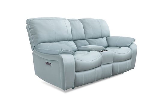 Picture of Madras Light Aqua Leather Reclining Console Loveseat
