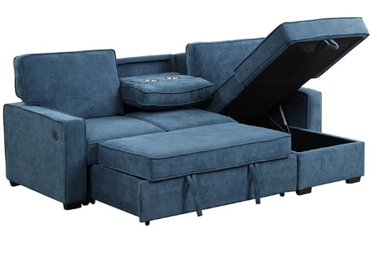 Picture of Hudson Blue Convertible Sofa Chaise With Storage Ottoman