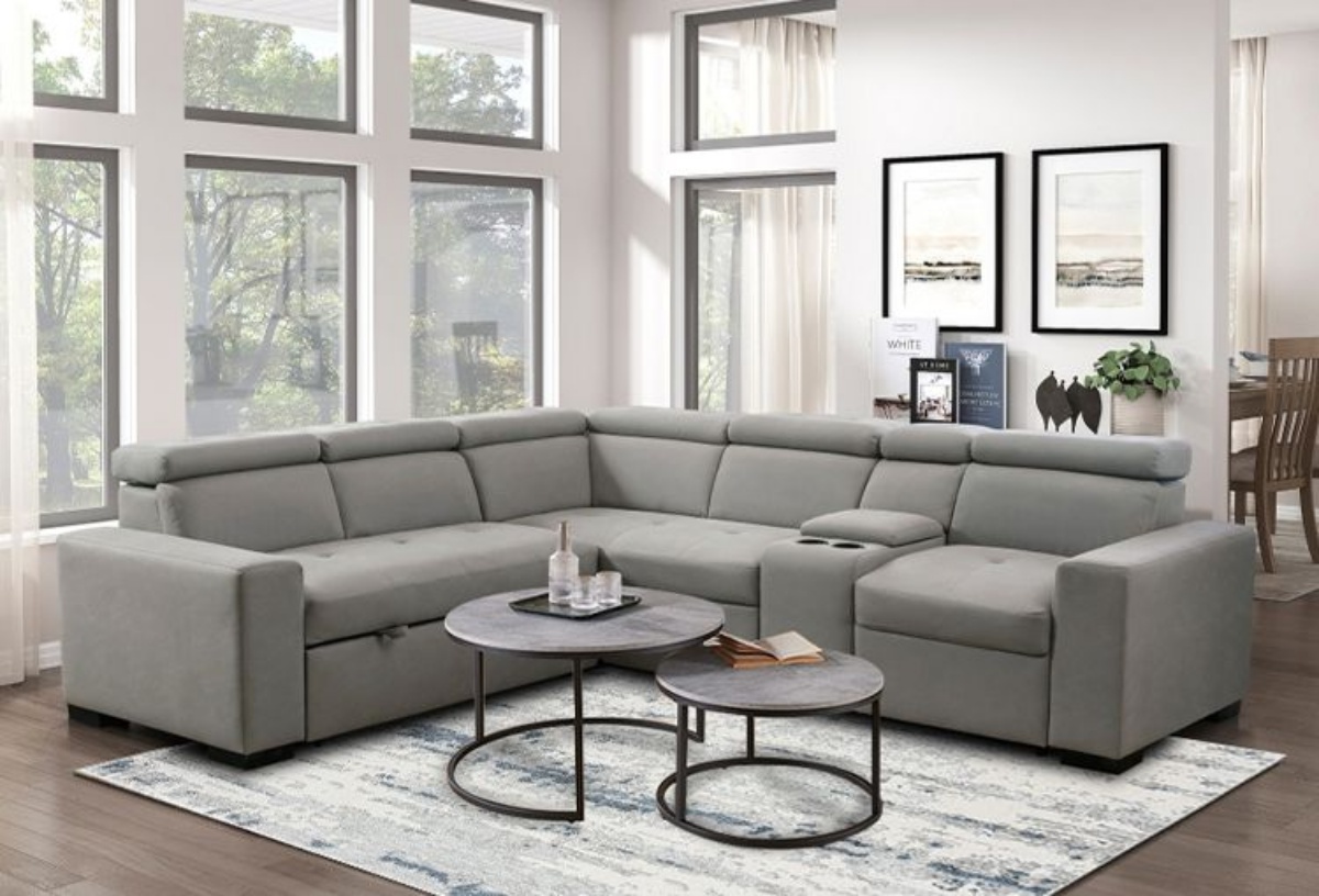 Buy Farrah Grey Convertible Sectional With Pull Out Bed Part 9219 Badcock & More