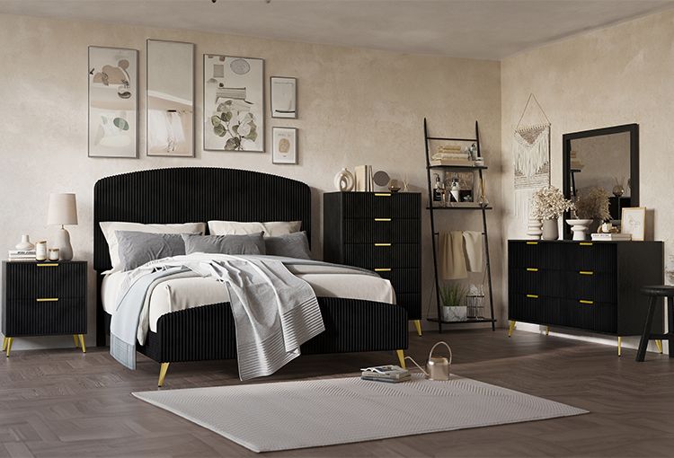 New Classic Kailani 4pc Panel Bedroom Set in Black