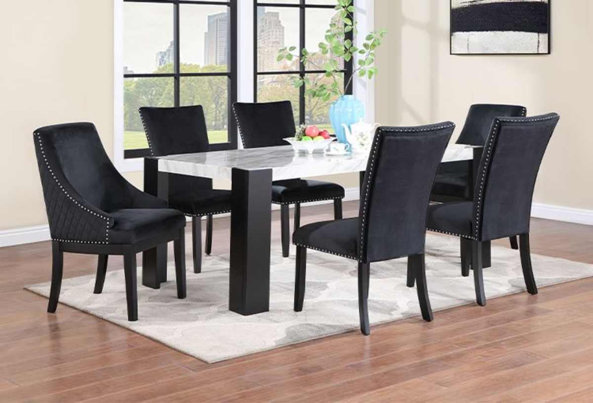 Picture of Jetson 5 PC Faux Marble Dining Room With Black Side Chairs