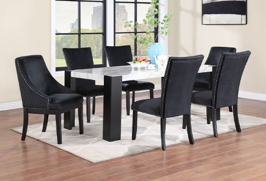 Picture of Jetson 7 PC Faux Marble Dining Room With Black Chairs