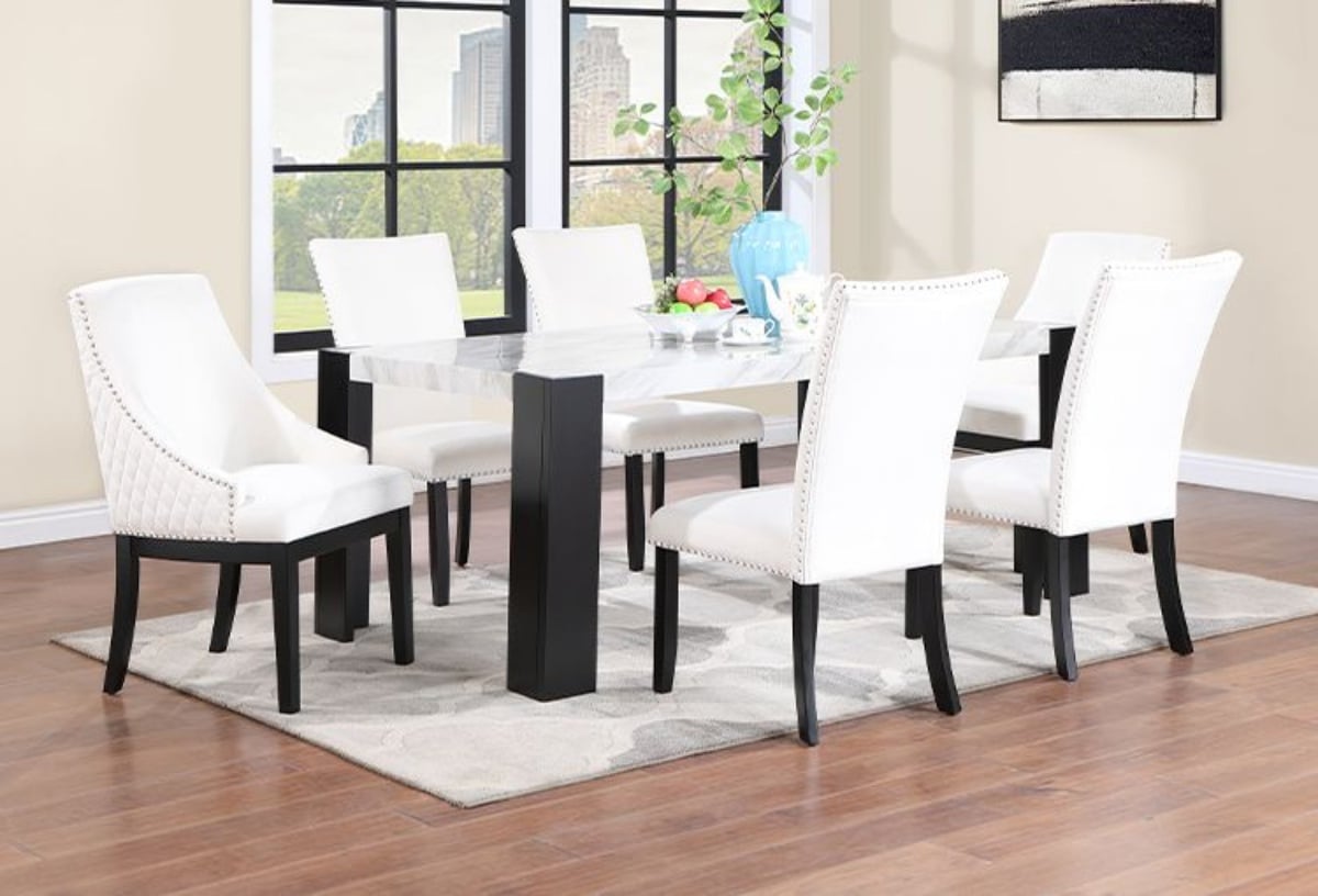 Picture of Jetson 5 PC Faux Marble Dining Room With Cream Side Chairs