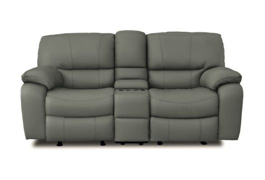 Picture of Madras Grey Leather Reclining Console Loveseat