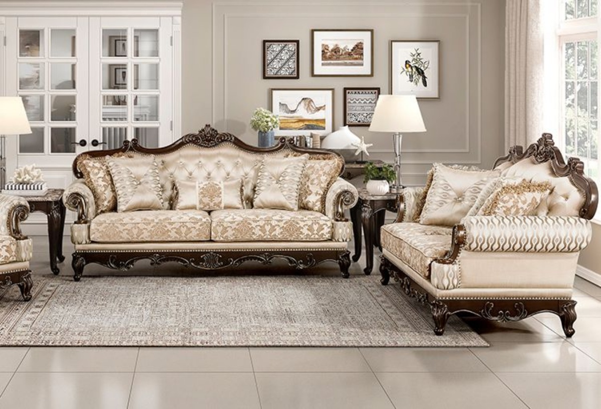 Buy Dynasty Gold Wood Trim Sofa & Loveseat - Part# | Badcock & More