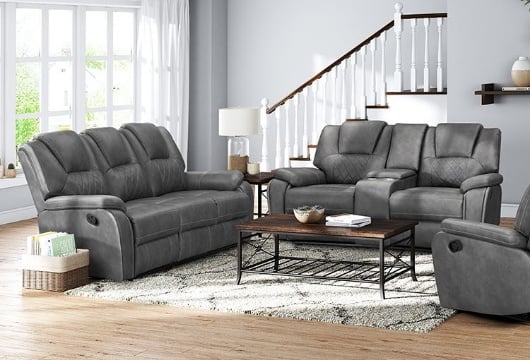 Picture of Diamante Grey Power Reclining Sofa & Manual Reclining Console Loveseat