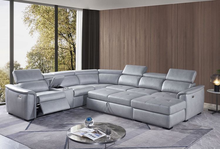 Typhoon Power Reclining Sectional With Pull Out Ottoman