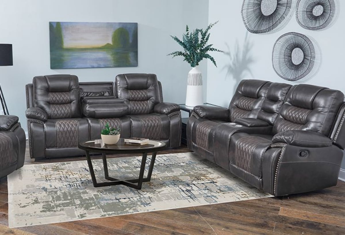 Royce Grey Reclining Sofa and Console Loveseat