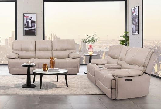 Picture of Dominic Taupe Leather Power Reclining Sofa & Console Loveseat