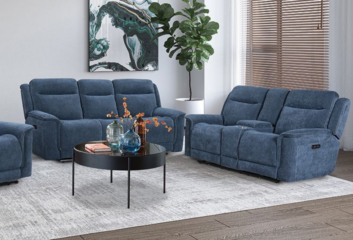 Picture of Bristol Blue Reclining Sofa & Console Loveseat