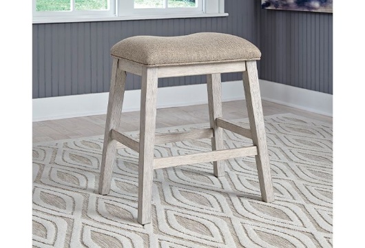 Picture of Skempton White/Light Brown Upholstered Stool (2/CN