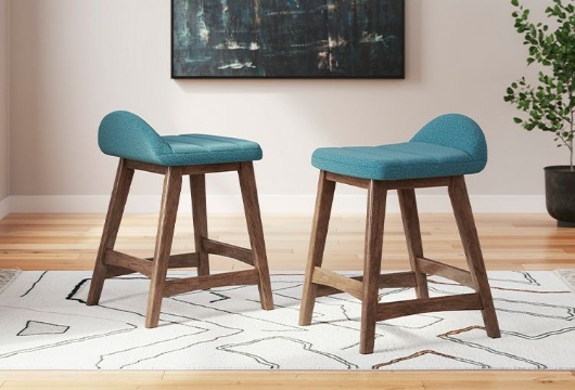 Picture of Lyncott Blue/Brown Upholstered Barstool (2/CN)
