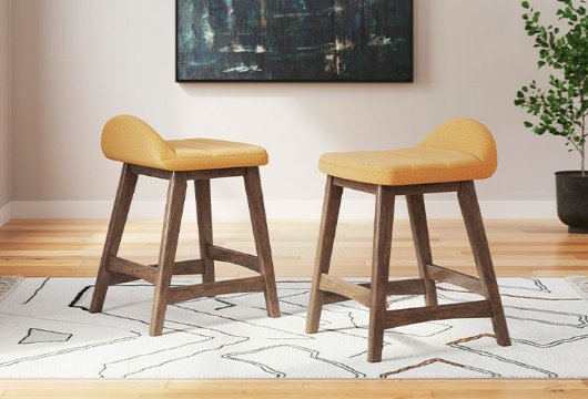 Picture of Lyncott Mustard/Brown Upholstered Barstool (2/CN)