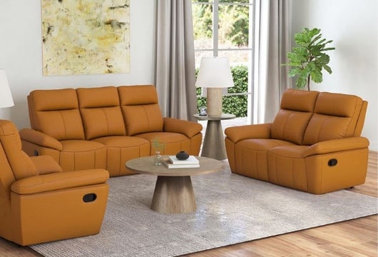Picture of Sable Tangerine Leather Reclining Sofa & Loveseat