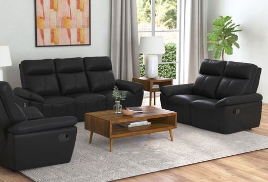 Picture of Sable Black Leather Reclining Sofa & Loveseat