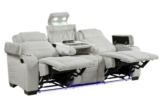 Picture of Ronan Grey Reclining Sofa With Drop Down Table & LED Lights